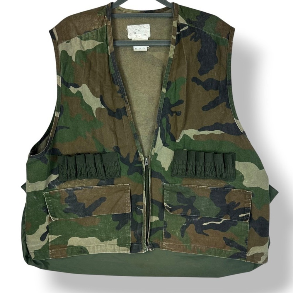 Vtg Duck Bay Mens L Camo Hunting Shooting Water Fowl Vest W/ Shell Holders